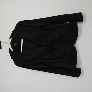 Cira Sun Woo Black Jacket Satin Plus Size Blazer Double Three Button Closure 1X